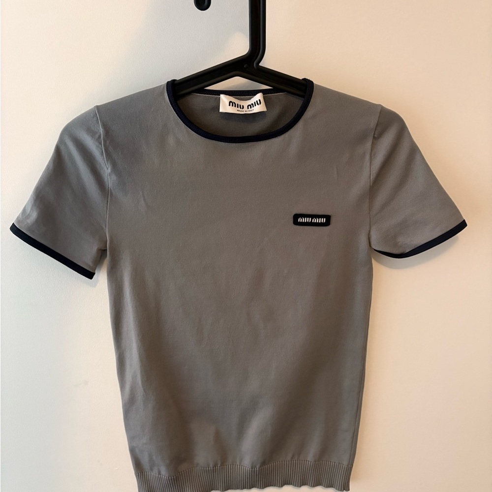 Miu Miu Gray Tee with Black Accents
